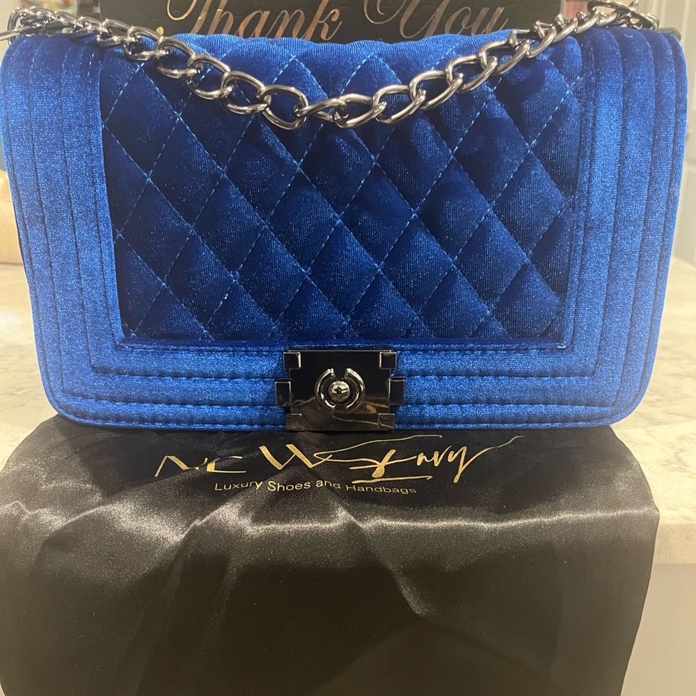 Blue velvet cross body bag/hand bag